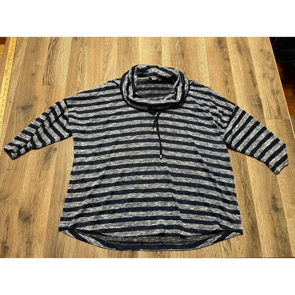 Joneswear Shirt, Women's Medium-Large, Blue, Striped, Turtleneck, Long Sleeve